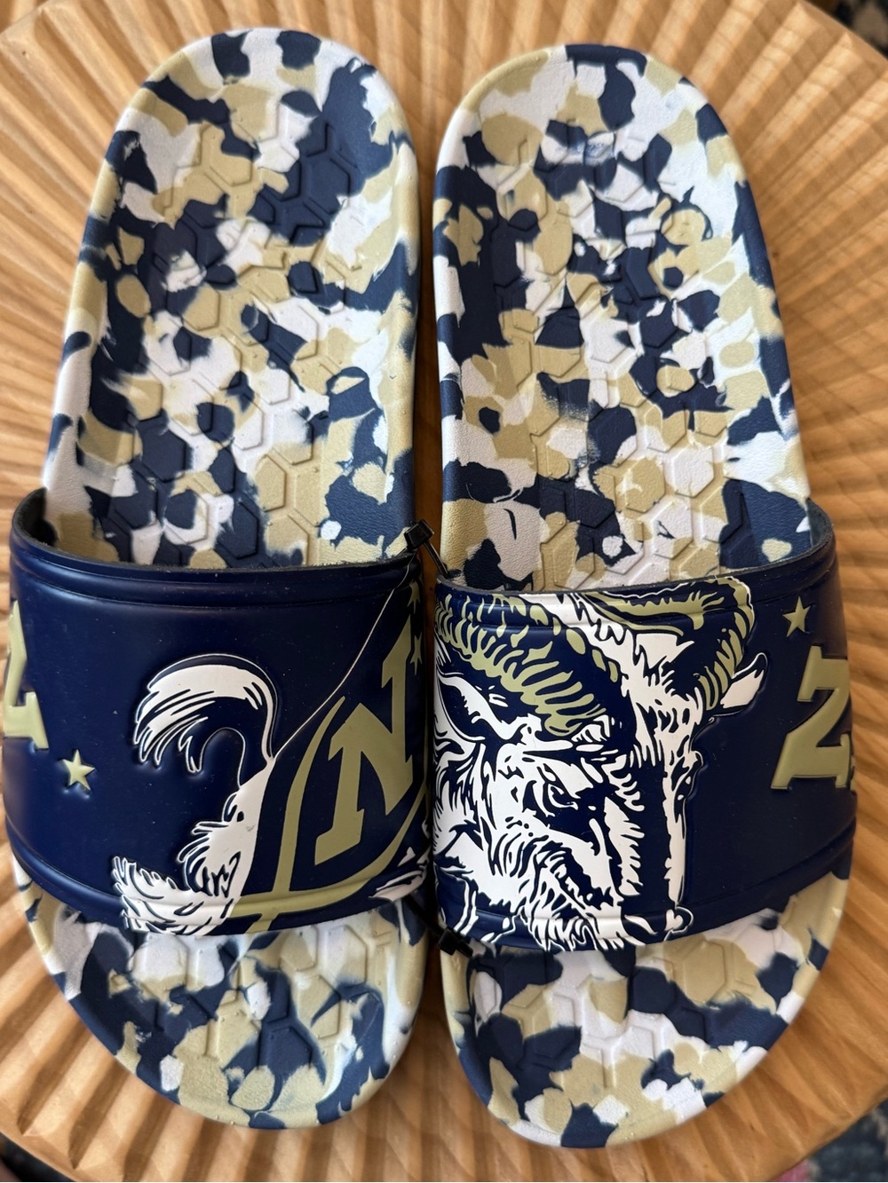 Hype Co Slider Sandal Naval Academy Navy white green NWOT Shower Beach Shoes